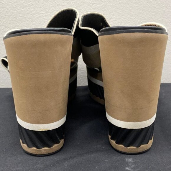 Robert Clergerie Paris Black & Tan Wedge Platform Sandals Sz 38 - Picture 3 of 5